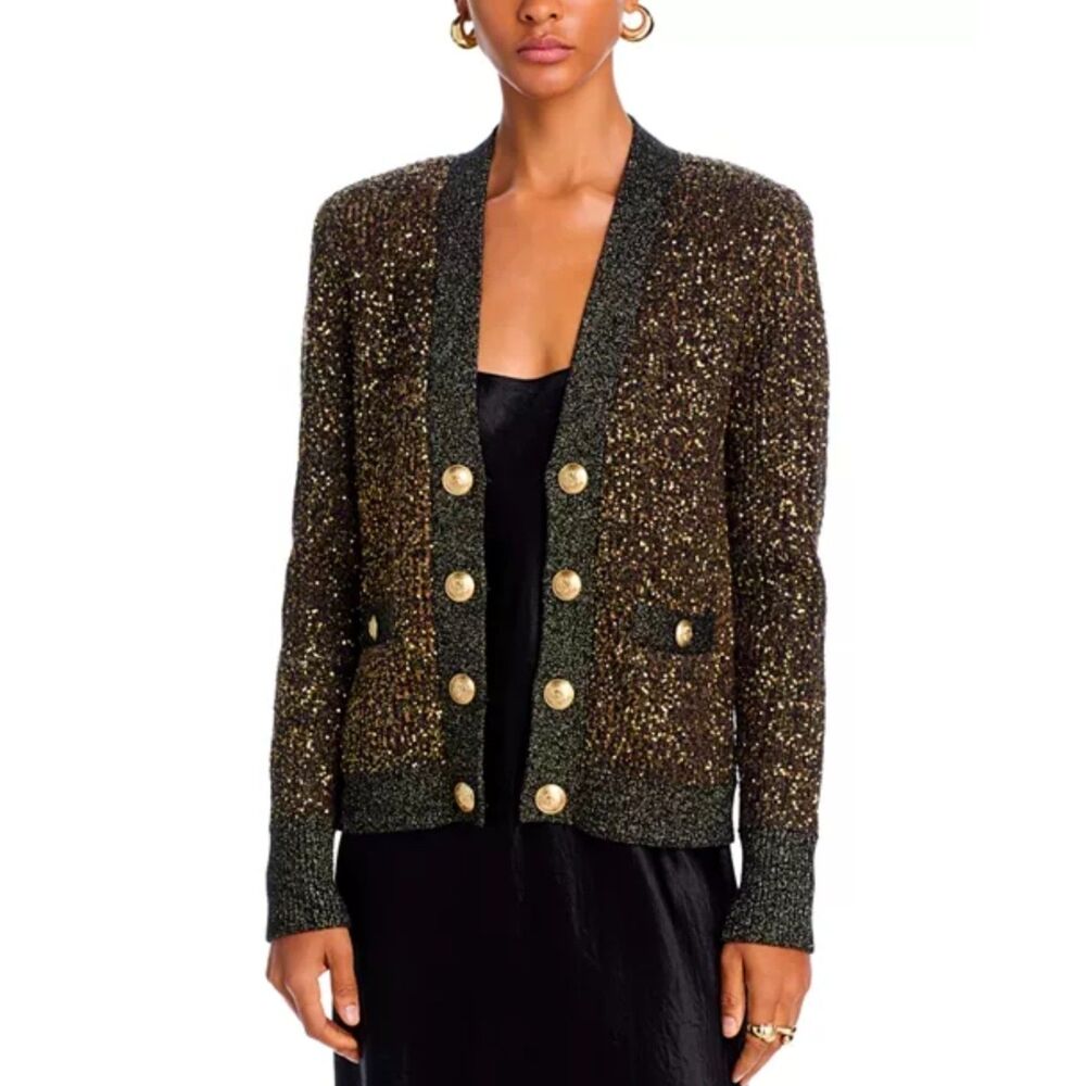 L'AGENCE Black & Gold Jinny Sequin Cardigan Size XS NWT